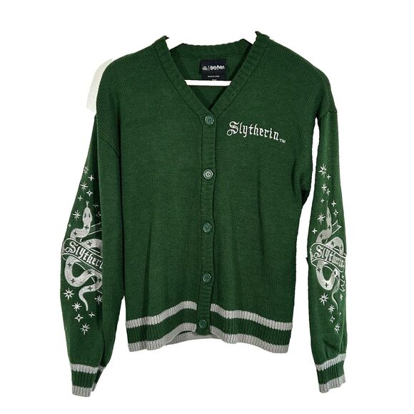 Harry Potter Slytherin Cardigan Sweater Size Small Wizarding World Embroidered - Picture 1 of 8